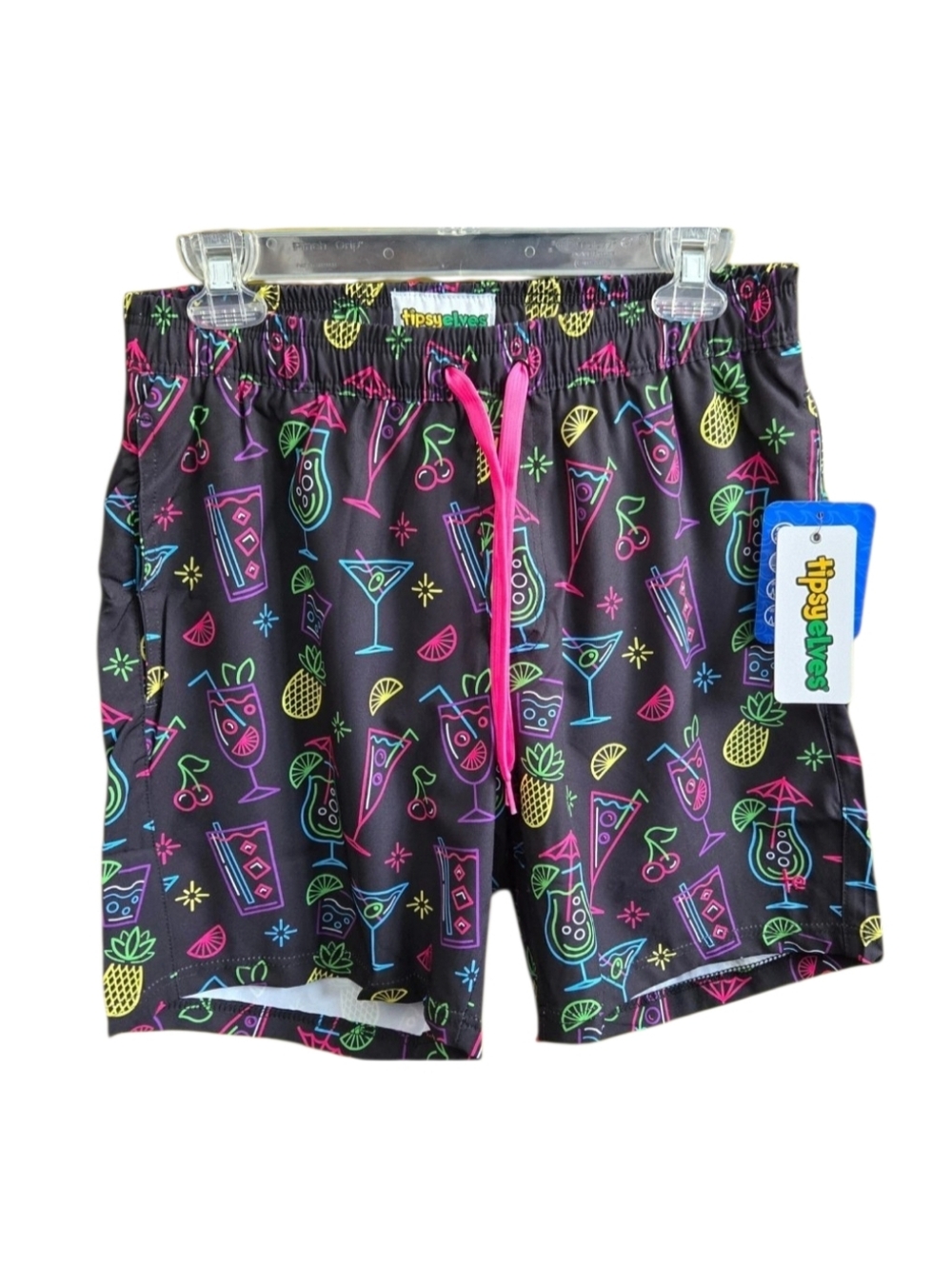 Tipsy Elves Mens Medium Neon Nightcap Swim Trunks NWT Black